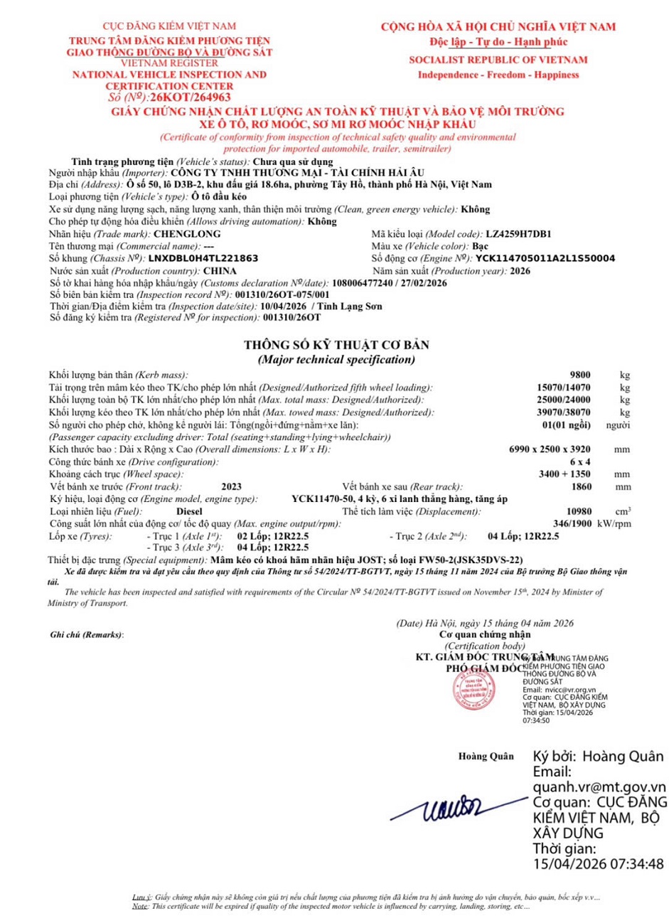 Thông số kỹ thuật xe đầu kéo chenglong HK